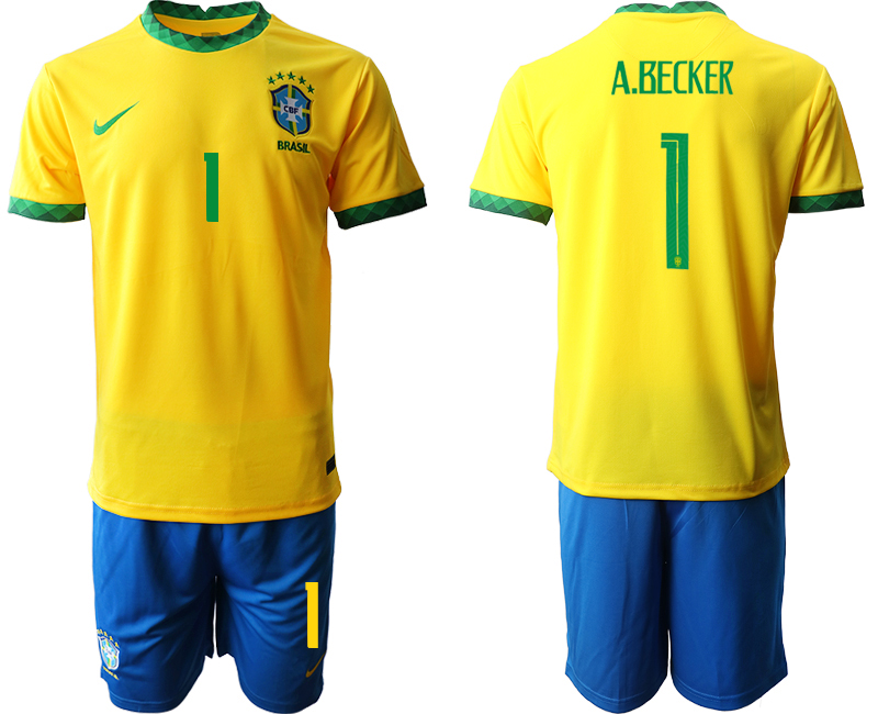 Men 2020-2021 Season National team Brazil home yellow #1 Soccer Jersey->brazil jersey->Soccer Country Jersey